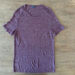 John Varvatos-100% Linen Short Sleeve T-Shirt-Pin tuck Shoulder-Crewneck-Plum-LG